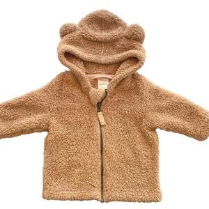 Hanna Andersson Pink Fleece Zip Up Jacket Sherpa With Bear Ears 9-12 Months